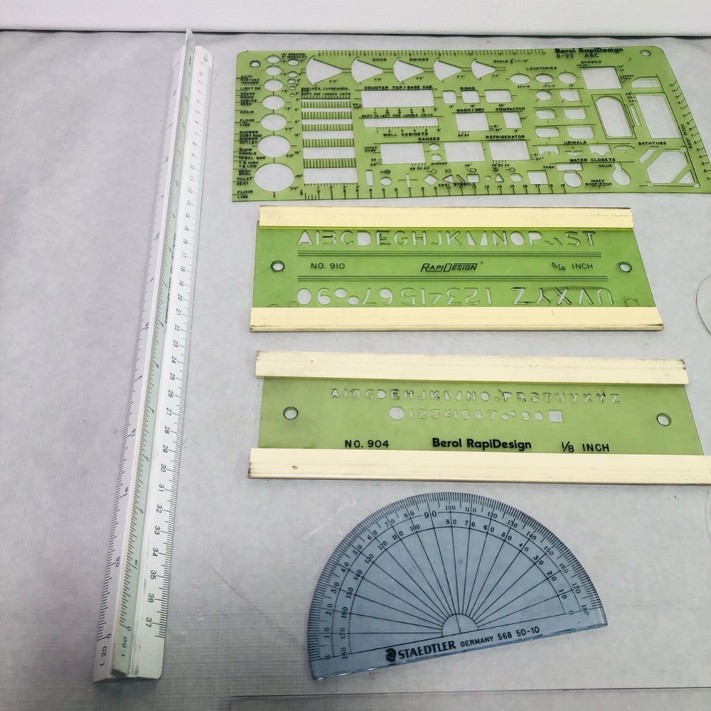 Architectural Drafting Tools Templates Design Drawing Compass 3Side Scale Ruler - Picture 2 of 9